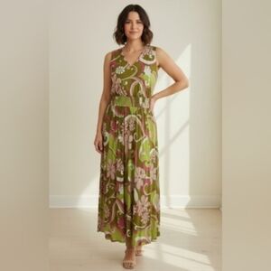 Kate and Lily Retro 70s Funky Boho Maxi Dress Lined Stretchy Womens Size 12